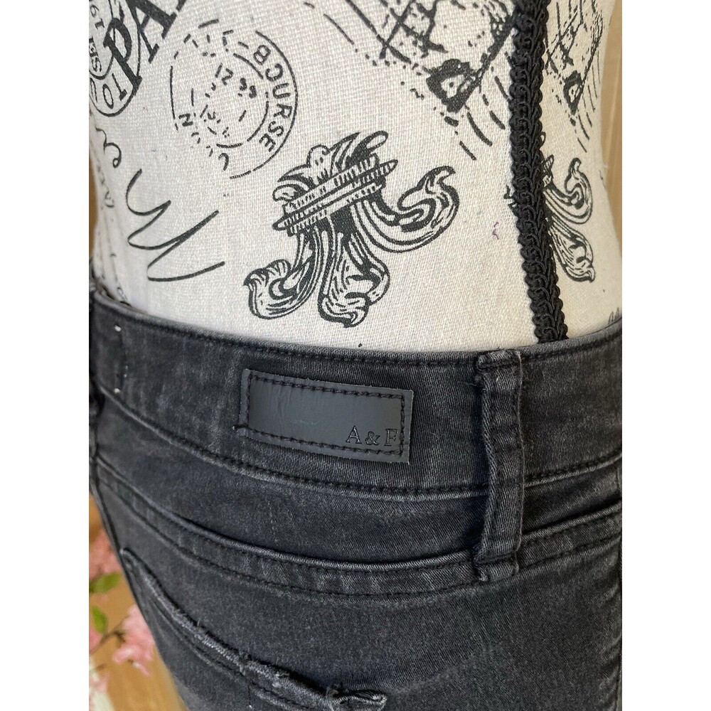 Abercrombie & Fitch Legging Jeans Black Distressed Mid Rise Skinny Size 25R - Picture 7 of 9